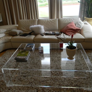 Acrylic Coffee Table w/ shelf &quot;Flange&quot; style 36&quot; x 30&quot; x 18&quot;H  Made to order !!  *Custom sizing never a problem*  Hand crafted in the U.S.