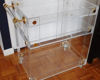 Acrylic/Lucite bar cart - Rolling cart 36"L x 15"W x 34"H - Gold accents
