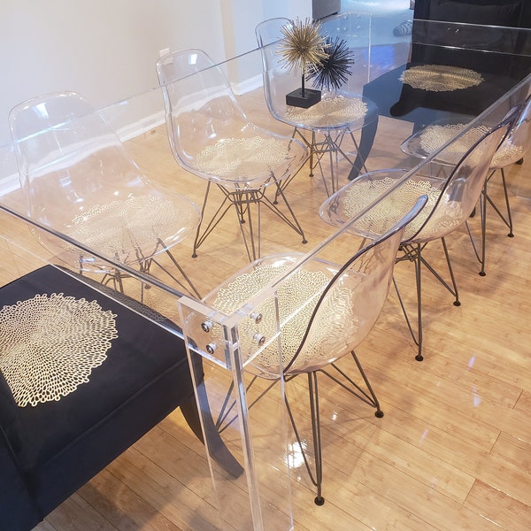 Mesa de comedor de acrílico - totalmente transparente, conectores estilo botón - 80 x 32 x 30 - Tamaño personalizado siempre bienvenido - Hecho a mano en los EE. UU.