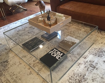 32" x 32" x 18" 3/4" Square Acrylic Coffee Table, Modern Design