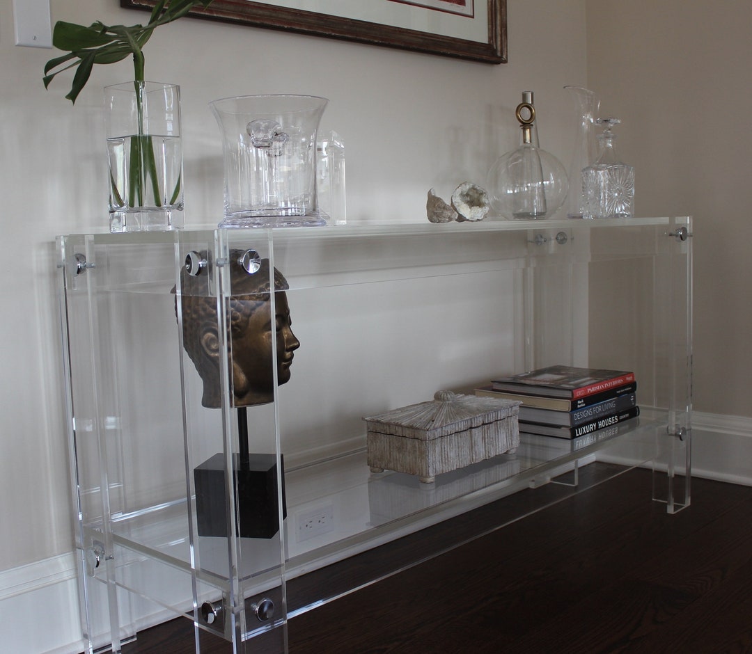 Acrylic Console Table button Line Style W/ Shelf 42 X 16 X 30h Made to