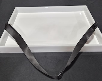 Acrylic Serving catering service tray with adjustable neck strap - 22"L x 16"D x 2"H black or white finish