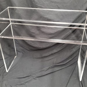 Acrylic Console table &quot;Waterfall edge&quot; with shelf 42&quot;L x 14&quot;W x 30&quot;H   *Custom sizing never a problem*  Hand crafted in the U.S.A.