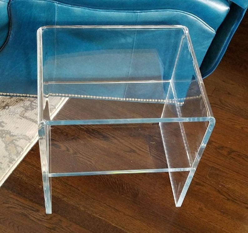 Clear Acrylic Side Table With Shelf Waterfall Edge Design Etsy