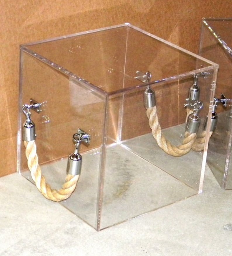 Acrylic Coffee/side Table Rope handle cube style 18 sq x 18H Made to order Custom sizing never a problem Hand crafted in the U.S. image 1