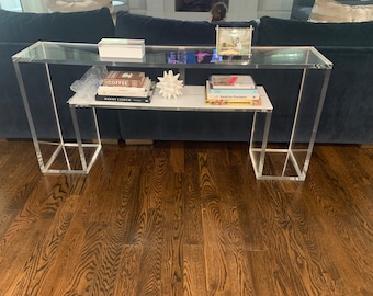 Acrylic Console Table -Double layer 48" x 14" x 30"H  with color overlay  , Custom sizing never a problem, Hand crafted in the U.S.A.