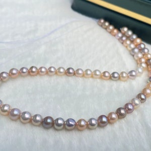 Filo di perle d&#39;acqua dolce di colore misto da 6,5-7,5 mm, vicino al filo di perle di colore metallico rotondo.XHN07