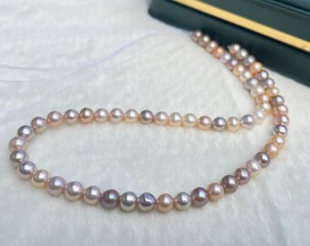 6.5-7.5mm gemischte Farbe Süßwasser Perlen Strang, in der Nähe von runden metallic Farbe Perlen String.XHN07