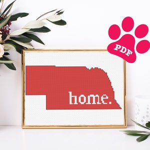 Nebraska State Cross stitch pattern: home font, instant pdf download