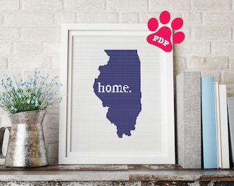 Illinois State Cross stitch pattern: home font, instant pdf download