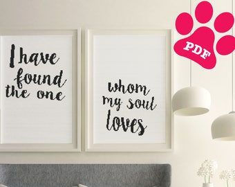 Modern cross stitch pattern - I have found the one whom my soul loves script font, instant pdf download