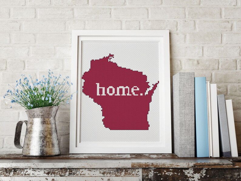 Wisconsin State Cross Stitch Pattern Home Font, Instant Pdf Download