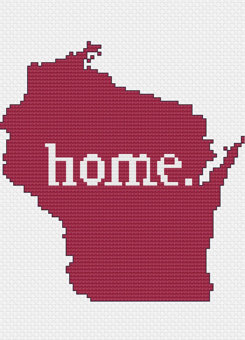 Wisconsin State Cross Stitch Pattern Home Font, Instant Pdf Download