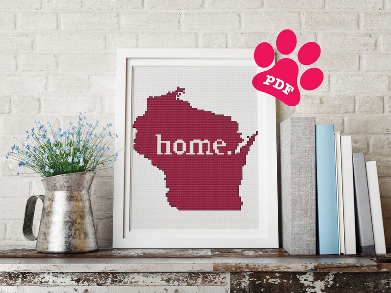Wisconsin State Cross Stitch Pattern Home Font, Instant Pdf Download