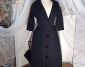 Vintage 50 39 s black, button down, cotton coat dress or dress coat