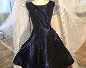 Vintage 1960, Midnight blue, embroidered taffeta cocktail party dress