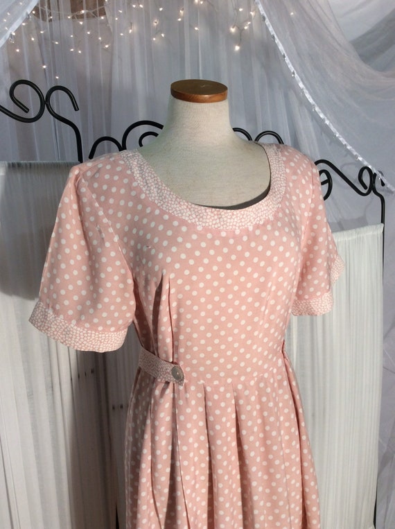 1980's Jamie Brooke pink polka dot maxi day dress - image 9