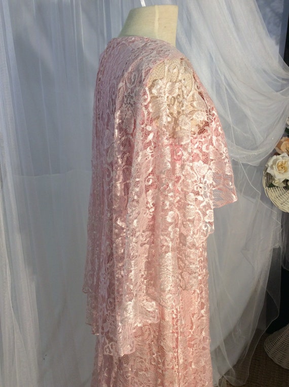 1980’s sumptuous  pure pink lace maxi gown with w… - image 6