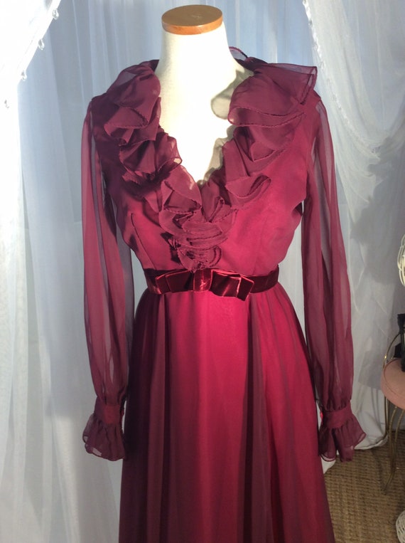 Vintage 1970’s Miss Elliette burgundy crepe boho … - image 7