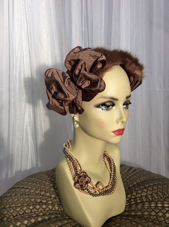 Exquisite vintage 1950’s mink and satin formal hat