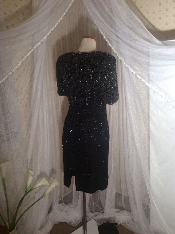 Vintage Lawrence Kazan black beaded and sequined … - image 6