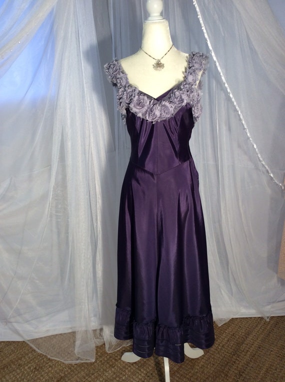 Vintage 50’s midnight blue taffeta slip dress wit… - image 4