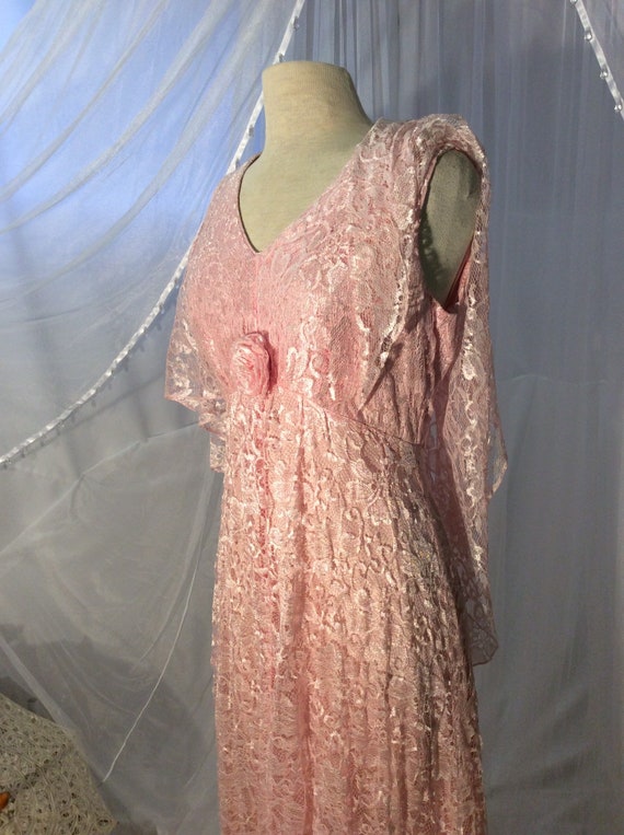 1980’s sumptuous  pure pink lace maxi gown with w… - image 8