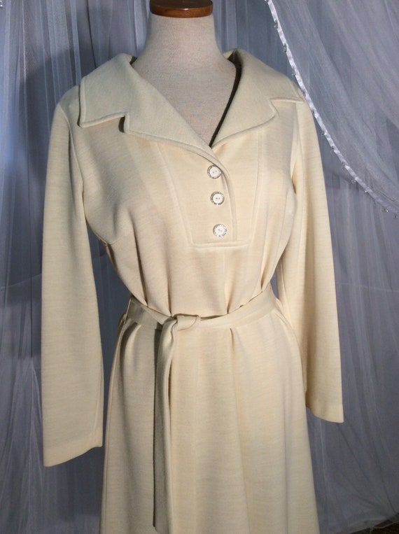 Vintage 70’s ivory knit dress with long sleeves a… - image 3