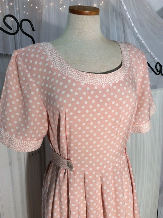 1980's Jamie Brooke pink polka dot maxi day dress - image 2