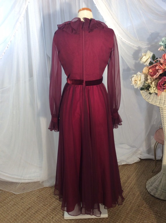 Vintage 1970’s Miss Elliette burgundy crepe boho … - image 4