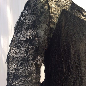 Incredible Vintage 1930s 1940s s black lace maxi dress with horsehair trim and full slip image 6