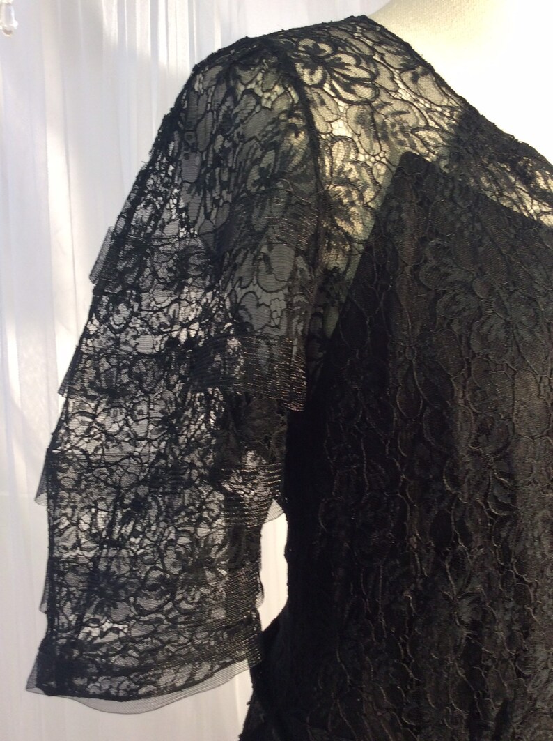 Incredible Vintage 1930s 1940s s black lace maxi dress with horsehair trim and full slip image 6