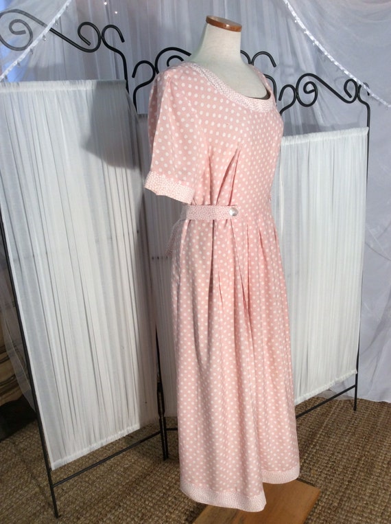 1980's Jamie Brooke pink polka dot maxi day dress - image 5