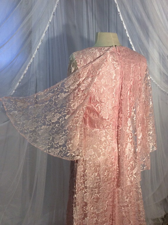 1980’s sumptuous  pure pink lace maxi gown with w… - image 4