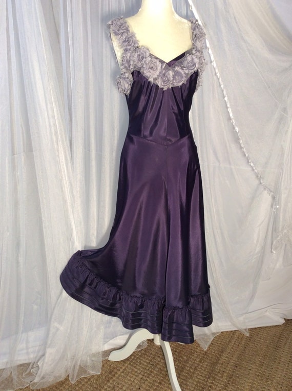 Vintage 50’s midnight blue taffeta slip dress wit… - image 9