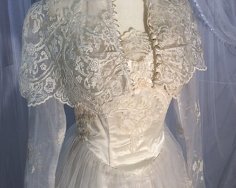 Vintage 1950’s lace and tulle wedding gown with bolero