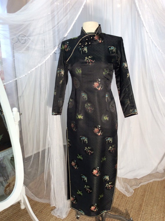 1980/ 1990 Black Cheongsam, Chinese Dress, Elegant