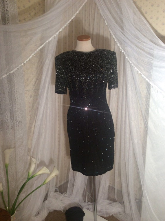 Vintage Lawrence Kazan black beaded and sequined … - image 4