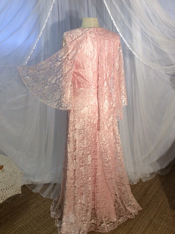 1980’s sumptuous  pure pink lace maxi gown with w… - image 7