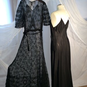 Incredible Vintage 1930s 1940s s black lace maxi dress with horsehair trim and full slip image 5