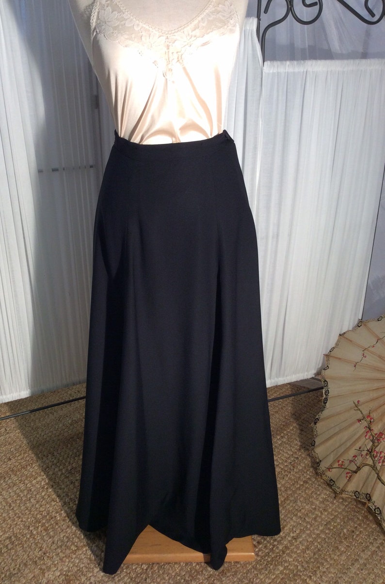 black rayon crepe skirt Vintage Adelaar 60/'s floor length sweeping