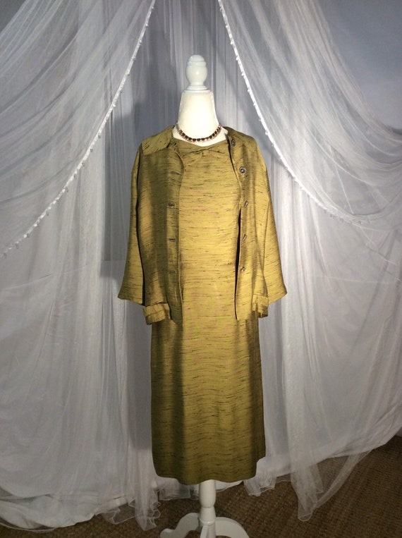 Vintage 1940’s silk - like sheath dress and matchi