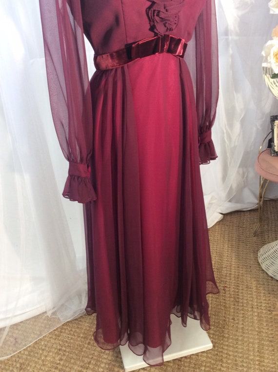 Vintage 1970’s Miss Elliette burgundy crepe boho … - image 2