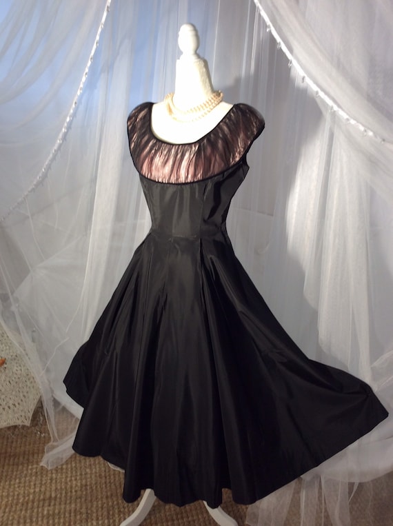 strapless open back dress Women's Sky Fit and Flare Queen Anne Neck Taffeta Midi Dress S/M/L/Customize Black Mean Blvd L / Black main image 0