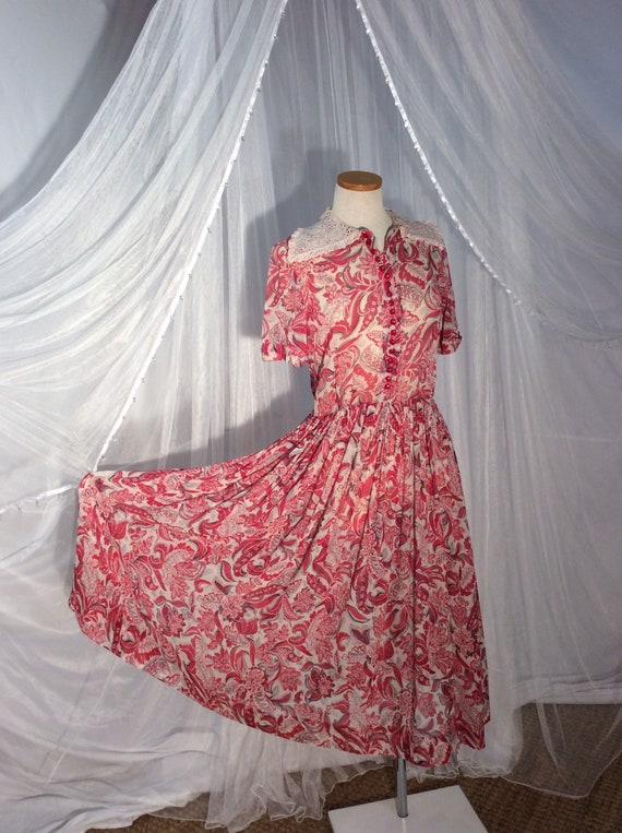 Vintage 1950’s adorable red floral full- skirted … - image 1