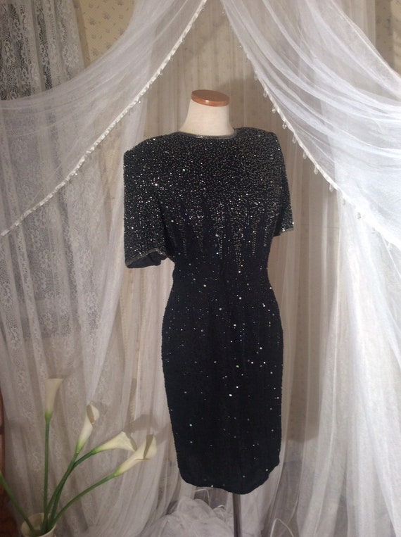 Vintage Lawrence Kazan black beaded and sequined … - image 1