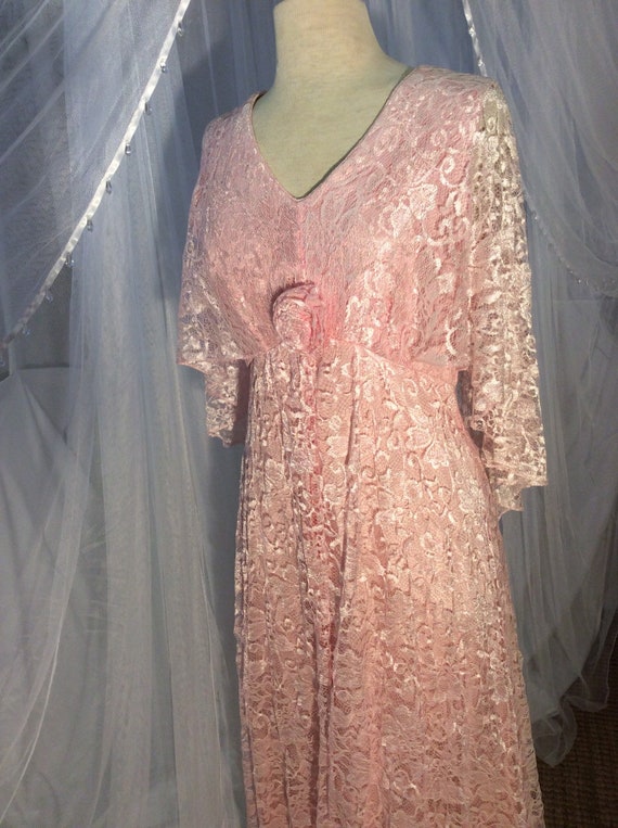 1980’s sumptuous  pure pink lace maxi gown with w… - image 1