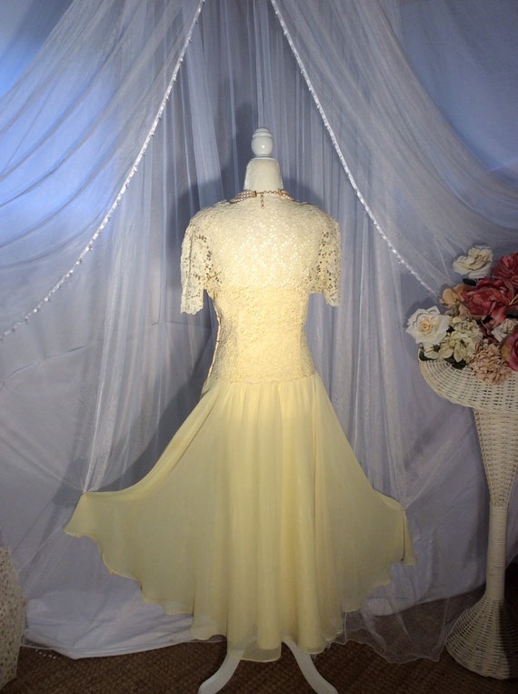 Vintage 1950’s, pale yellow chiffon and Guipure e… - image 2