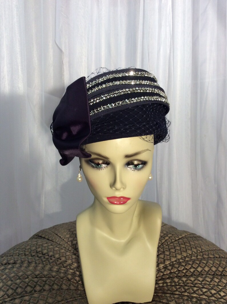Navy Jody G. for Sylvia Wool Doeskin Hat With Embellishments Etsy