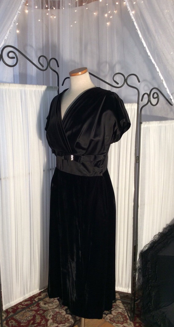 Vintage 1950's Black satin and velvet dress, cockt